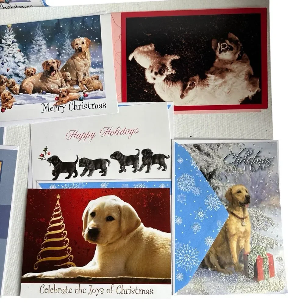 Dog Christmas Cards Lot of 9 Yellow Lab Black Lab Mixed Prints Holiday Greeting